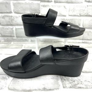 Vionic Lovell Women’s Size 9 Black Leather Wedge Adjustable Comfort Sandal
